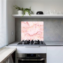 Cam Ocak Koruyucu ve Kesim Tablası Pembe Mermer (50cm x 56cm) Tek