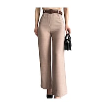 Keten Pantolon Beli Kemerli - Kahve