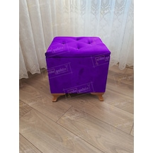 Lüks Sandıklı Tabure Puf 45 X 45 Cm Ceviz Ayak Lila