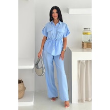 Noa & Noa Kadın Bağcıklı Dokuma Tensel Takım Ferah & Şehirli Stil Mavi