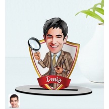 Kişiye Özel Isimli Müfettiş Karikatürlü Ahşap Biblo Model-1