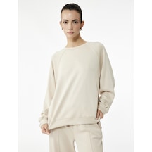 Koton Scuba Kumaş Uzun Kollu Bisiklet Yaka Basic Sweatshirt Bej 6wak10201ek Ekru
