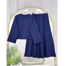 Lovie Moda Kadın Taş Baskılı İki İplik Penye Takım Lacivert