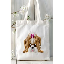 Art Hediye Shihtzu Köpek Baskılı Bez Çanta Omuz Çantası Kişiye Özel Model 10 Çok Renkli