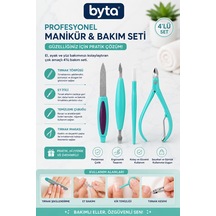 4 Lü Profesyonel Manikür Ve Tırnak Bakım Seti Törpü, Et İtici, Temizleme Aparatı Ve Tırnak Pensi