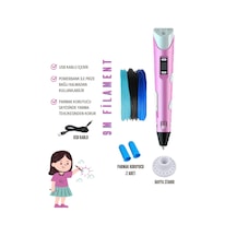 Pembe 3D Kalem 3D Pen Yazıcı Kalem – 3 Adet 3 Metrelik PLA Filament (Toplam 9M) + USB Kablo