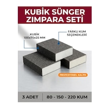 80-150-220 Kum Sünger Zımpara Seti 3 Adet Kubik Blok 100x70x25 Mm El Takozu