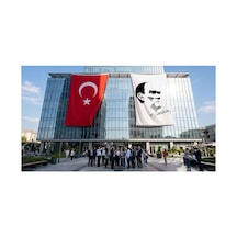 Siyah - Beyaz Mustafa Kemal Atatürk Silüeti Ve İmza Bayrak Ve Türk Bayrağı Premium Raşel Kumaş 2'li Set 10x15 Metre Ata27 Diğer