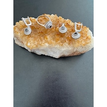 Aysesa Beyaz Altın Görünümlü Safir Ve Zirkon Taşlı Kadın Gümüş Set