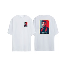 Thewert Unisex Messi Ön Arka Baskılı Beyaz Oversize T-shirt