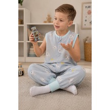 Babyhola Yazlık Müslin Çocuk Uyku Tulumu 1-8 Yaş Unisex Kısa Kollu %100 Pamuk 2703 Mavi