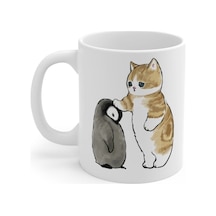 Kedi & Penguen Baskılı Kupa Bardak Renkli