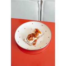 Cupid Emaye Pasta/sunum Tabağı 21 Cm Krem - Kırmızı