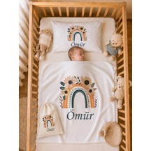 İsme Özel Kız Bebek Hediyesi %100 Pamuk Çift Kat Penye Bebek Battaniyesi Yastık Kılıfı Ham Bez Kıyafet Kesesi 1004ybk3x Krem