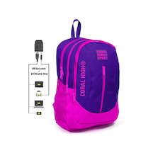 Coral High Sport Mor Dört Bölmeli Usb Şarjlı Kulaklık Çıkışlı Sırt Çantası