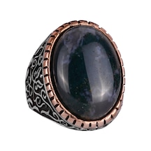 Moss Agate Doğal Taş Yüzük, 925k Katı Gümüş Erkek Yüzüğü, El Yapımı Şıklık Gümüş
