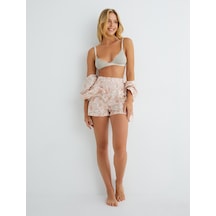 Koton Şort Pijama Altı Yüksek Bel Düğmeli Dokulu Pamuklu Pembe Desenli 3slk80013mw 3SLK80013MW2D8 Pembe