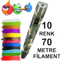Kamuflaj 3D Kalem Yazıcı+10 Renk 70 Metre(10X7Metre)Pla Filament