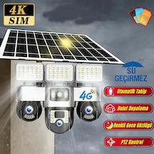 Güneş Enerjili 4k 4g Ptz Dış Kamera Otomatik Takip Ve Alarm, Renkli Gece Görüşü, App Kontrol, 66 Led, Type-c Şarj, Bulut Depolama, 3 Ekran Görüntüsü, Her Hava Koşulunda Çalışır