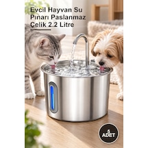 5 Adet Evcil Hayvan Su Pınarı Paslanmaz Çelik 2.2 Litre