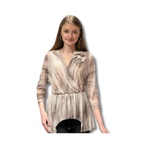 Favori Tekstil Dijital Baskı Şifon Boncuk İşlemeli Bluz 001