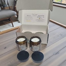 Kokulu Mum 2'li Set - Soya Mum Hediye Seti, Sandalağacı Ve Okyanus Aromalı Amber Kavanoz Mumlar -%100 Doğal Soya Wax, Özel Tasarım Kutulu 50 x 22