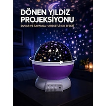 Yıldız Projeksiyon Lambası Döner Başlıklı Renkli Çocuk Odası Gece Işığı Mor
