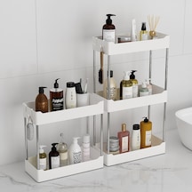 Konesam Banyo Mutfak Dolap Tahtaüstü Organizer - İçkiler Kozmetik Malzemeleri Saklama Rafı - 4 Katlı Paslanmaz Çelik Ayaklı İnci Beyaz Diğer