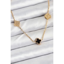 316l Çelik Zincir Gold Renk Siyah Ve Zirkon Taşlı Baby Boy Yonca Kadın Kolye - Özel Seri Bzsurn011309 altın