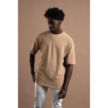 Oversize Bol Kesim Bisiklet Yaka Örgülü Likralı Kısa Kol T-shirt 001