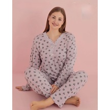 Pijamerry Kadın Büyük Beden Dantel Yaka Bambu Uzun Kol Pijama Takımı 5068 - 1 Adet 001