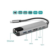 Type-c To Hdtv 6 İn 1lan +hdtv + Usb 2+ Type-c 2 Hub