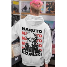Sevbano Naruto Uzumaki Anime Sırt Baskılı Unisex Oversize Penye Hoodie beyaz