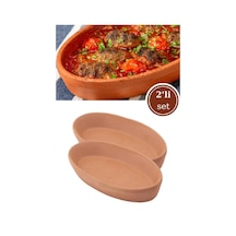Elizi Çömlekleri 2 Adet Toprak Kayık Kase, Kayık Güveç Fırın Kabı 2 Li Set Orta Boy 26x14cm Toprak