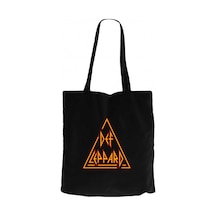 Def Leppard Logo 2 Siyah Fermuarlı Bez Çanta Gabardin