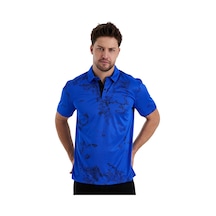 Gölge Desenli Spor Polo Yaka Erkek Kısa Kol Tişört Saks Mavi