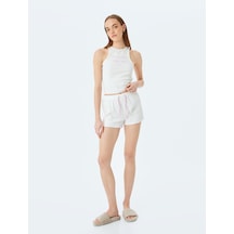 Koton Beli Bağcıklı Pamuklu Fitilli Şort Pijama Altı Ekru 5slk80015mk Ekru