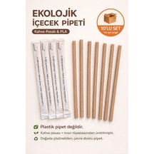 10'lu Wastepresso Ekolojik Pla Pipet 8x240 Mm Kompostlanabilir, Sargılı, Kahve Posalı