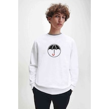The Umbrella Academy Logo Baskılı Beyaz Erkek Örme Sweatshirt