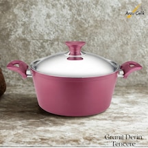 24 Cm Granit Derin Tencere Çelik Kapak - Mürdüm Mürdüm