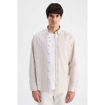 D'S Damat Ds Damat Comfort Bej Çizgili Gömlek 6hc02hd10304m
