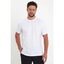 Erkek Düz Penye Tişört Bisiklet Yaka Kısa Kol Regular Fit T-shirt - Beyaz