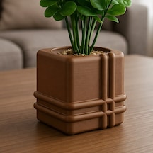 3d Baskı Square Planter - Izgara Desenli Küp Saksı-kahverengi