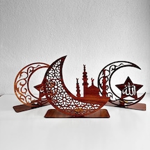 3'lü Dekor Tealight Mumluk Ceviz Ramazan Ayına Özel Açık Ahşap