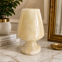 Doğal Oniks Taş Mumluk 12x8 Cm El Yapımı Geçmeli Mumluk Işık Geçiren Premium Dekoratif Şamdan Yemek Masası Ve Özel Gün Hediyesi Beyaz