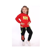 Toontoy Kids Toontoy Kız Çocuk Baskılı İçi Pamuklu Eşofman Takımı Kırmızı