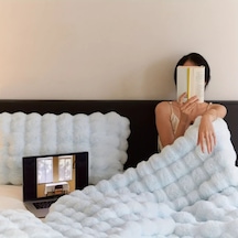 Elmpaly Mavi 130x160 Cm Iki Katmanli Luks Battaniye Makinede Yikanabilir Yatak Koltuk Ortusu  Mavi