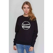 Vespa Service Baskılı Siyah Kadın Sweatshirt