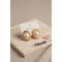 316l Gold Renk Gold Renk Vintage Beyaz İncili Model Küpe Çok Renkli