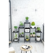 11 Raflı Merdiven Çiçeklik Saksılık Rafı Dekoratif Saksı Çiçek Standı Siyah